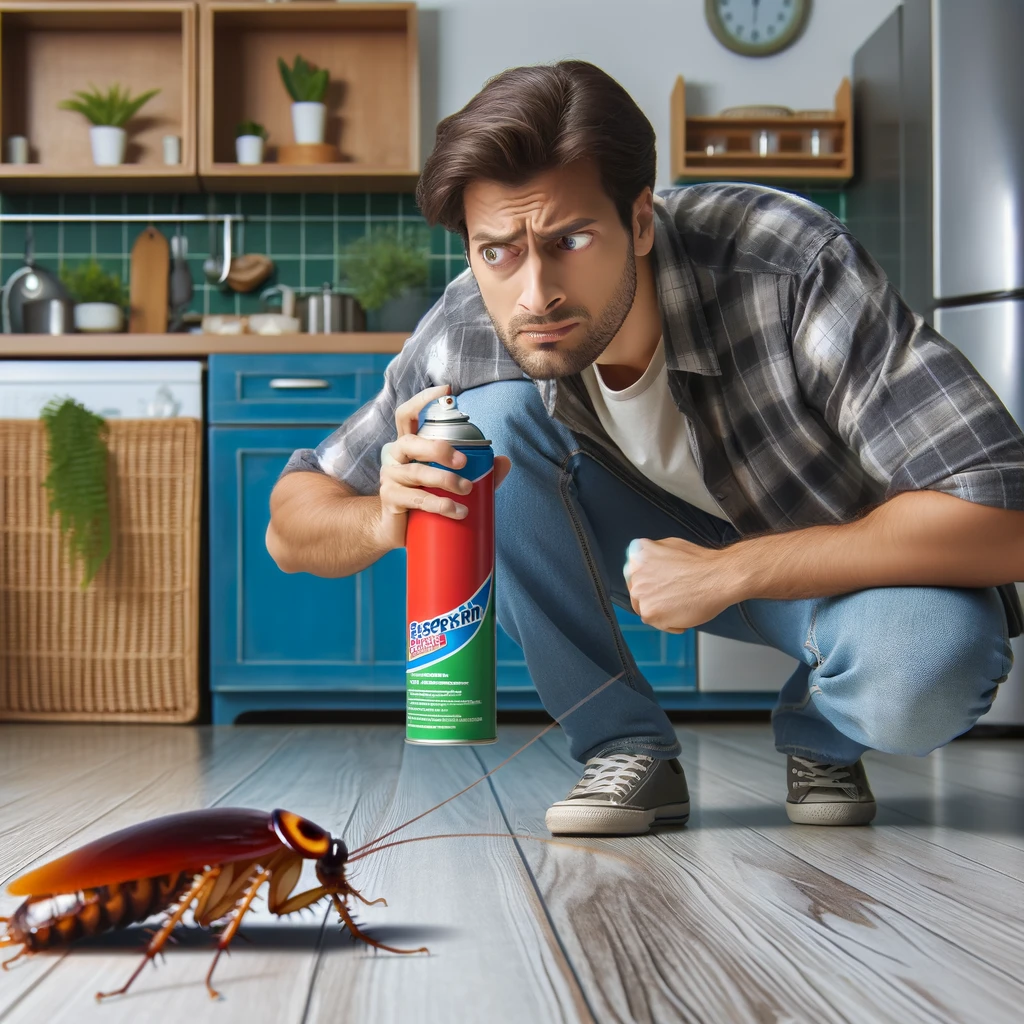 A homeowner looking at a cockroach